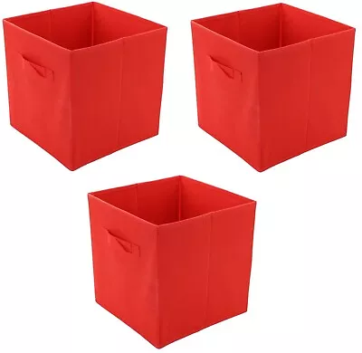 Collapsible Storage Boxes Set Of 3 Red Fabric Cube Organiser Boxes With Handles • £16.99