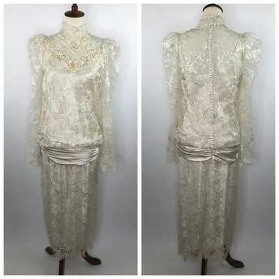  Vintage Alfred Angelo Dress Wedding Victorian Flapper Sequin Lace Sz 8 GORGEOUS • $259