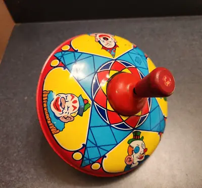 Vintage J. Chein Tin USA Litho Spinning Top Featuring Clowns - WORKS GREAT • $24