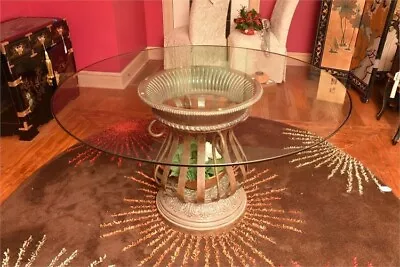 Italianate Scrolled Iron & Bronzed Resin Base Caged Table W/54  Round Glass Top • $750