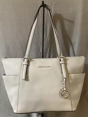 Michael Kors Jet Set Saffiano Leather Tote In Light Grey Preloved • $75