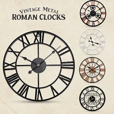 Roman Numeral Round Open Face Large Wall Clock Skeleton Garden Clock Home Decor • £38.44