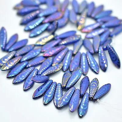 25 Beads - 5x16mm Dagger Opaque Royal Blue Eye Laser - Czech Glass Beads • $6.09