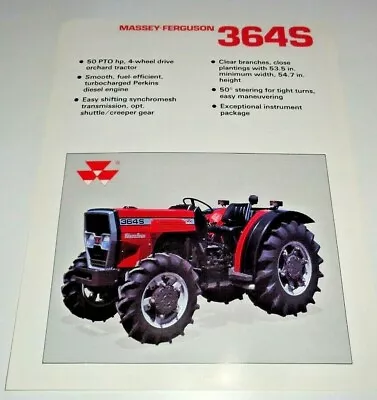 Massey Ferguson MF 364S Tractor Spec Sheet Sales Brochure Literature Ad 8/89 • $14.99