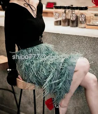 £106.80 • Buy 100% Ostrich Feather Tassels Fringe Evening Prom Mini Fur Skirt Ladies Fur Skirt