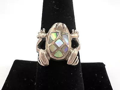 Sterling Silver .925 Abalone Frog Ring Size 7.75. Lot.110 • $0.99