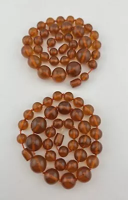 2 - Vintage Chinese Honey Cognac Baltic Amber Round Bead Necklace -61.3g • $149