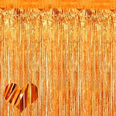 4 Pack Orange Fringe Curtain Backdrop 3.2Ft X 9.8Ft Metallic Tinsel Foil Frin... • $28.11