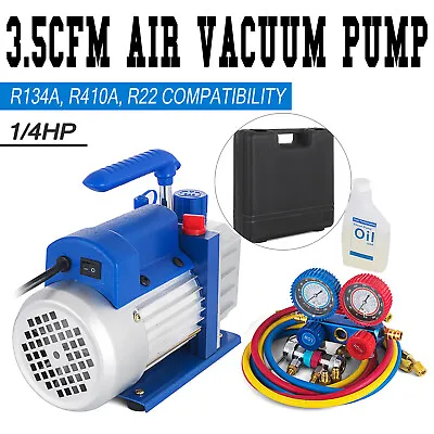 $94.90 • Buy Combo 3.5CFM 1/4HP Air Vacuum Pump HVAC And R134A Kit AC A/C Manifold Gauge Set 