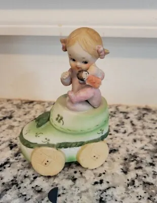 Vintage Ceramic Bisque Little Girl With Doll In Shoe  5  Figurine • $13