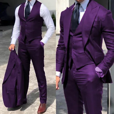 Men's Formal Suits Peak Lapel Business Office Party Groom Wedding Tuxedos Slim • $109.19