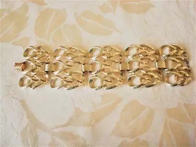 Vintage Sarah Coventry Town & Country Wide Gold Tone Panel Bracelet • $12