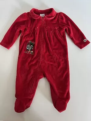 Vintage Disney Mickey Minnie Mouse Footie Pajamas Infant 3-6 Months Red Velour • $19.99