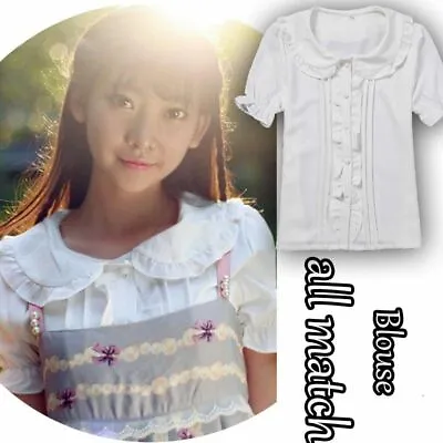 $15.99 • Buy Kawaii Womens Lolita Peter Pan Collar White Blouse Short Sleeves Shirt Tops Cute