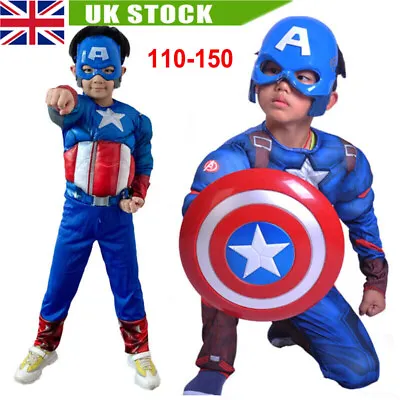 UK Boys Marvel Captain America Costume Avengers Kid Superhero Fancy Dress Outfit • £9.74