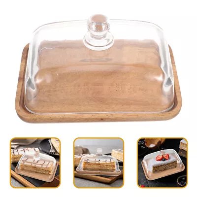 Clear Cake Stand With Dome & Wooden Platter & Glass Lid-OW • £23.29