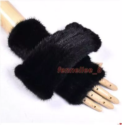 100% Genuine Mink Fur Gloves Mittens Winter Wrist Warm High Elasticity Black • $69.29