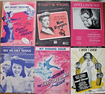 LOT Of 12 40s MOVIE STAR SHEET MUSIC: ASTAIRE; GRABLE; HAYWORTH; BERGMAN; DAVIS • $6