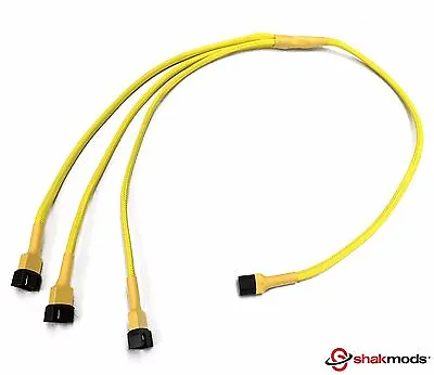 Shakmods 4 Pin PWM Fan To 3 Ways Y Splitter 60cm Yellow Sleeved Extension Cable • $8.70