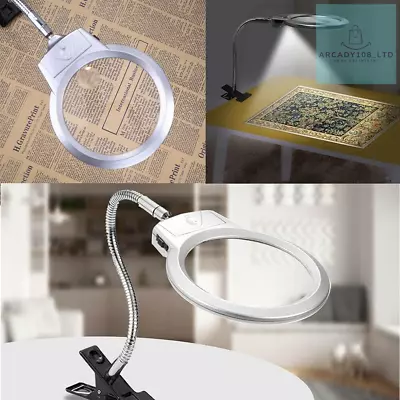 Large Lens Lighted Lamp Top Desk Magnifier Magnifying Glass Clamp With LED Light • £22.71