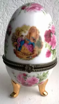 Limoges Egg Porcelain Trinket Box Hand Painted Good Condition • £6.99