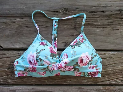 Floral Swimsuit Bikini Top Womens Large Padded T Back Athletic Flowers • $14.99