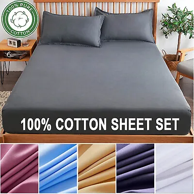 $36.98 • Buy 2000TC 100% Cotton&Flannelette Felling 4PCS Bed Sheet Set Winter Thermal Sheet