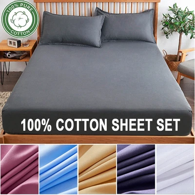 $36.98 • Buy 2000TC 100% Cotton&Flannelette Felling 4PCS Bed Sheet Set Winter Thermal Sheet