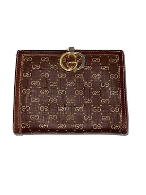 $75.99 • Buy Vintage Authentic GUCCI Bifold Wallet Card Coin Case Purse Beige Brown Gold