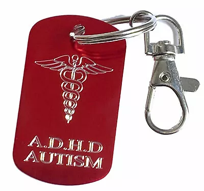 A.D.H.D Autism SOS Medical Alert Army Style Tag On Keyring • £4.99