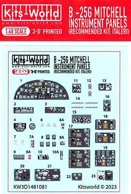 Kits World Decals 1/48 3D Decals B-25G MITCHELL INTRUMENT PANEL SET Italeri • $13.99