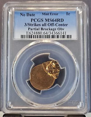 $929.95 • Buy Lincoln Cent Pcgs Ms 64 Rd Mint Error 3 Off Center Strikes Partial Brockage Obv