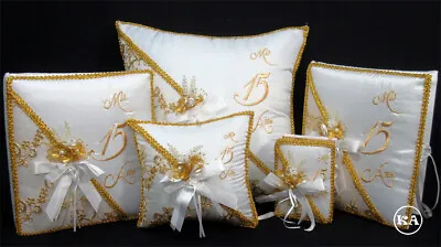 $228.95 • Buy NEW Quinceanera Set With Gold Adorns Themed 5pc. Pillow, Guestbook And More..