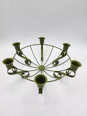 Avocado Green MCM Metal Candle Holder Wire Bowl Scroll Work • $22.99