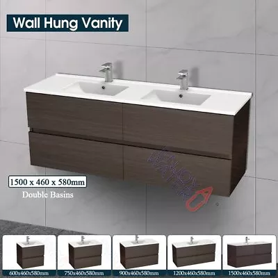 60-150cm Wall Hung Bathroom Vanity Cabinet Drawer Unit Ceramic Top Basin Walnut • $845