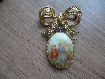 Lovely Vintage Porcelain Picture Drop Brooch-limoges Style • £0.99