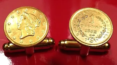 1852 U.S. Gold Liberty Head $1 Dollar Small Unique Coin Cufflinks + Gift Box! • $38.95