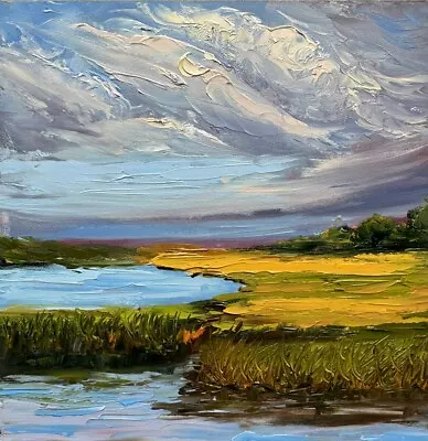 Cape Cod Marshes Massachusetts Original Oil Painting Impasto Artwork 6x6” • $54.99