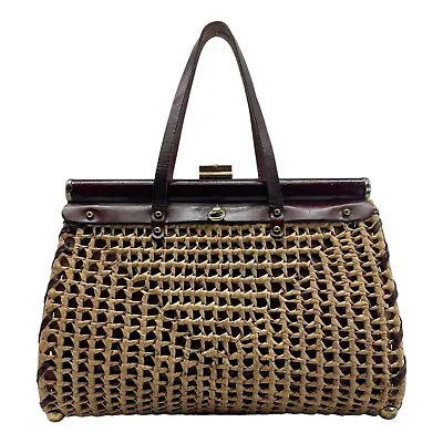 Vintage 60s 70s ZENITH XL Handmade Straw Leather Satchel Bag Handbag RARE ITALY • $399.99