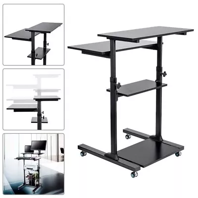 Sit Stand Adjustable Workstation Desk Mobile Cart For PC Monitor Keyboard Laptop • $268.16