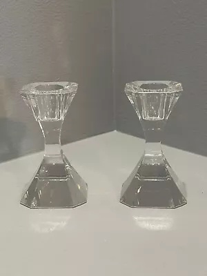 Villeroy & Boch Signed Square Crystal Glass Taper Candlestick Holders 4  Classic • $16.99