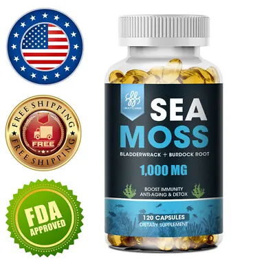 120p Sea Moss Capsules 1000mg-100% Pure Irish Sea Moss Bladderwrack Burdock Root • $14.93