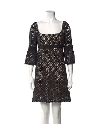 Milly Lace Shift Dress Scoop  Neck 3/4 Sleeve Black Over Women's Size 6. • $25