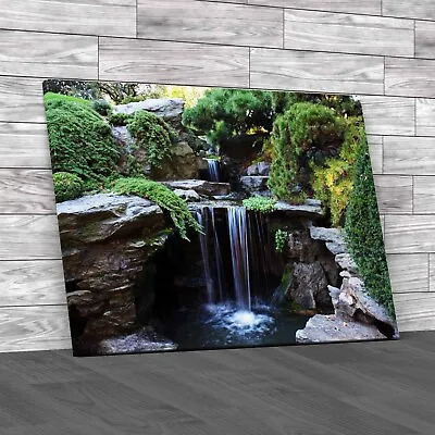 Japanese Garden Waterfall Serene Nature Beauty Canvas Print Large Picture Wall • £14.95