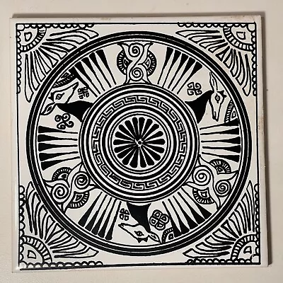 VTG Tile Trivet Hand Painted Ceramic Black On White 6” X 6” Decorative • $22.95