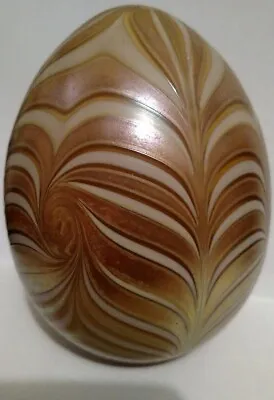 Vintage 1977 Vandermark Studio Glass Feather Pulled Iridescent Egg Paperweight • $69.99