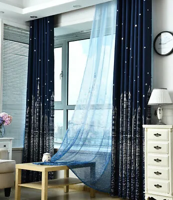 Water Castle Silver Plating Blockout Dark Blue Cloth Curtains Sheer 1 Panel 96  • $9.86