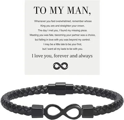 To My Man Infinity Leather-Bracelet Husband Gifts From Wife I Love You Forever-U • $23.89