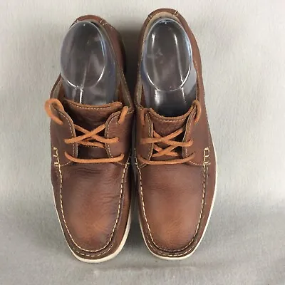 Flexi Leather Shoes Men's 10 Brown Corte Vacuno Moccasin-Toe Lace Up Deck Boat • $26.55