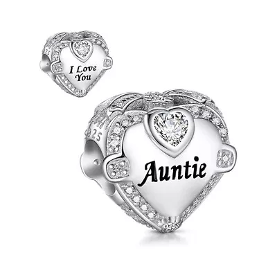 Auntie I Love You Heart Charm For European Bracelets S925 Sterling Silver • £8.99